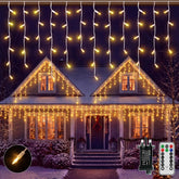 Guhope Outdoor Christmas Icicle Lights 8M 204 LED Warm White Fairy Lights with Remote, Timer & 8 Modes – Create a Cosy Christmas Roofline That Glows All Evening