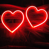 Red Heart LED Neon Sign Lamp, Battery Powered Valentine Decorative Wall Light Set of 2