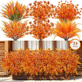 24Pcs Autumn Flowers Artificial for Decoration Mixed Stems Autumn artificial flowers for outdoors with orange-yellow tones and mixed flower styles for porch, window box decor