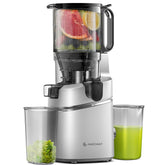 Amzchef juicer with fruits and a glass of juice on a white background