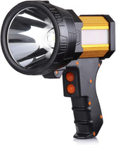 Black and orange flashlight on a white background