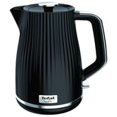 Black electric kettle with Tefal branding on a white background