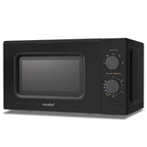 Black microwave oven with control panel on a white background