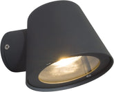 Black outdoor wall light fixture on a white background