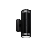Black outdoor wall light fixture on a white background