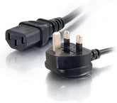 Black power cord with UK plug on a white background