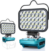 Blue LED work light with a compact design on a white background