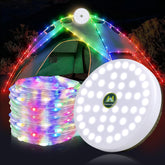 Camping String Lights Reel, Outdoor Waterproof Portable Stowable String Light with Type-C Fast Charging, USB Rechargeable Camping Fairy Lights for Tents-20m, Colorful