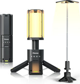 Clemas portable lamp with stand and battery pack on a white background