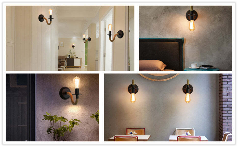 Collage of wall-mounted light fixtures in various indoor settings.