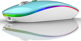 Colorful computer mouse on a reflective surface with a white background