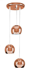 Copper pendant light fixture on a white background