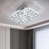 Crystal ceiling light fixture in a modern interior setting