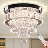 Crystal chandelier with remote control on a neutral background