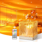 Decorative lamp with remote control in a room with orange lighting