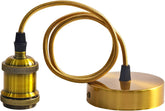 E27 Vintage Bright Brass Pendant Light Fitting with Ground Wire & 90cm Braided Cable – Ceiling Lamp Holder