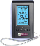 EMF meter with digital display on a white background