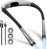 Flexible neck light with USB cable and three-light-mode indicator on a white background