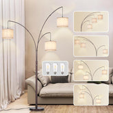 Floor lamp with multiple light bulbs displayed in a living room setting