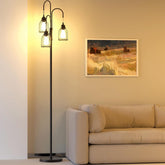 Futuristic robot with a red helmet and blue suit standing on a city street.