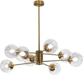 Gold chandelier with multiple glass shades on a white background