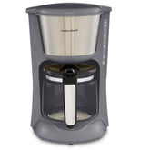 Gray and silver Morphy Richards coffee maker on a white background