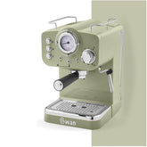 Green Swan espresso machine on a white background