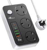 Huker power strip with multiple sockets and USB ports on a white background