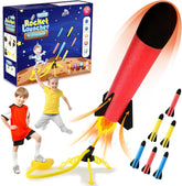 Kids rocket launcher toy with 6 soft foam rockets for outdoor play
