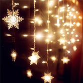 UK plug-in snowflake curtain lights turned on