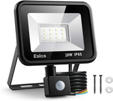 LED flood light with motion sensor and wiring on a white background