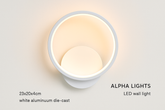 LED wall light with 'Alpha Lights' branding on a white background