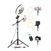10.5Inch Ring Light with Tripod Stand in UK - Bluetooth Control, 360° Rotatable, 3 Lighting Modes with 2 Shooting Positions, Overhead Tripod for Video Recording, Live Streaming, Makeup