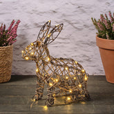 Light up brown rattan Easter bunny with LED lights