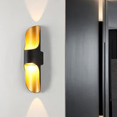 Balcony railing lit with vertical LED wall lamp