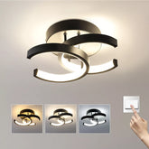 Modern 18W black dimmable LED ceiling light installed in a stylish UK bedroom