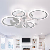 Modern ceiling fan with light fixture in a living room setting