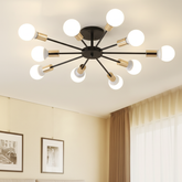 Modern ceiling light fixture in a room with neutral walls and decor.