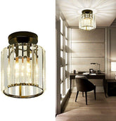 Modern ceiling light fixture with a room setting in the background