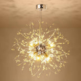 Modern chandelier with starburst design on a beige background