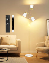 Modern floor lamp with remote control in a living room setting