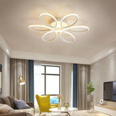 Modern living room with a stylish ceiling light fixture.