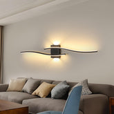 Modern wall light fixture in a living room setting with a sofa and decorative pillows.