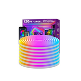 Neon rope lights with packaging and smartphone displaying color options on a white background