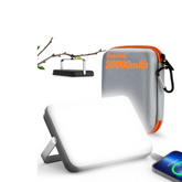 Portable charging station with phone stand and 'Eventek 20000mAh' text on a white background