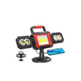 Portable work light with multiple lights and a smartphone on a white background