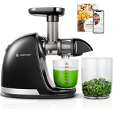 Juicer Machine - Cold Press Slow Masticating Juicer for Whole Fruits & Vegetables, BPA-Free Extractor with 2 Cups & Brush - Black