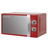 Red Russell Hobbs microwave oven on a white background