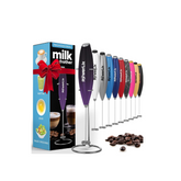 Set of PowerLix milk frothers with a colorful box on a white background