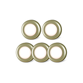 Set of five green circular objects on a white background